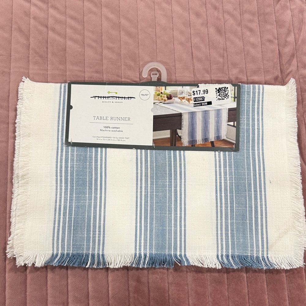 Threshold Blue and White Table Runner
